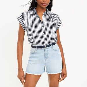 LOFT Plus Fresh Cut High Rise Cut Off Denim Jean Shorts Light Indigo Wash 32/14